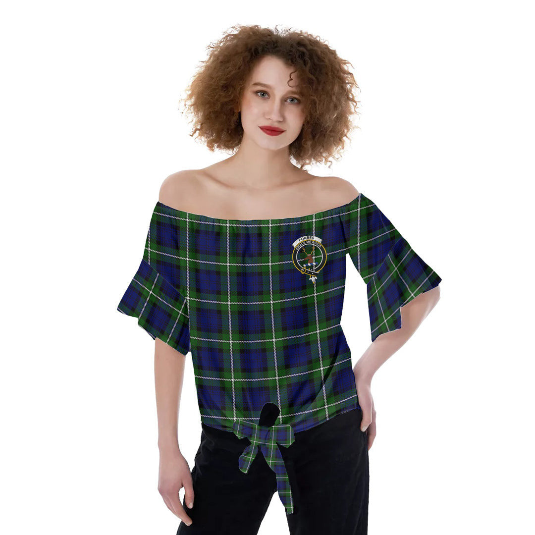 Forbes Modern Tartan Crest Off-Shoulder Blouse