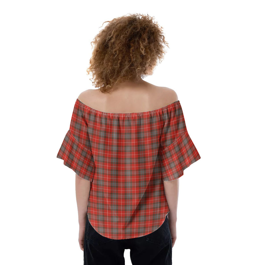 Fraser Weathered Tartan Crest Off-Shoulder Blouse