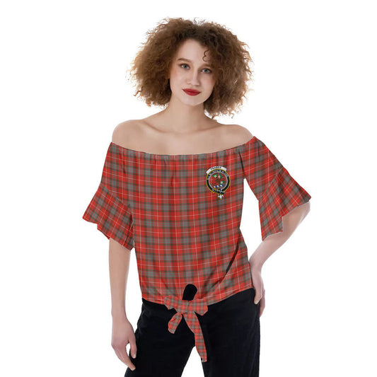 Fraser Weathered Tartan Crest Off-Shoulder Blouse