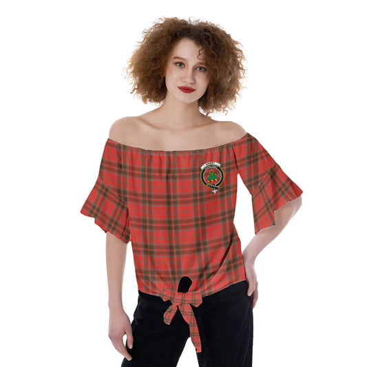 Grant Weathered Tartan Crest Off-Shoulder Blouse