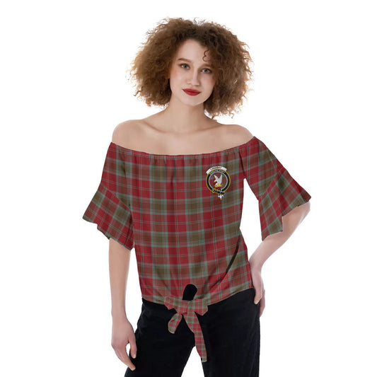 Lindsay Weathered Tartan Crest Off-Shoulder Blouse