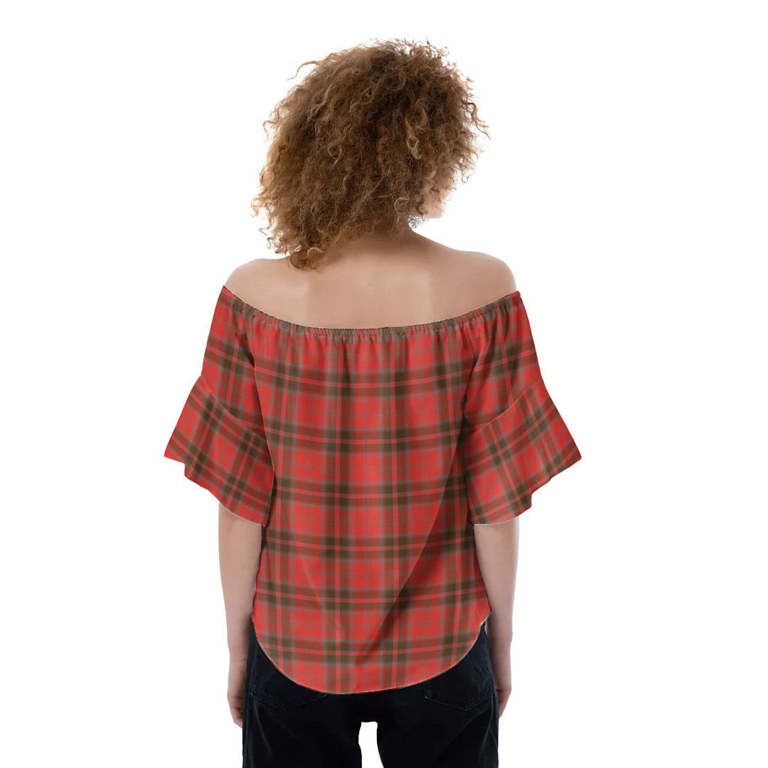 Grant Weathered Tartan Crest Off-Shoulder Blouse