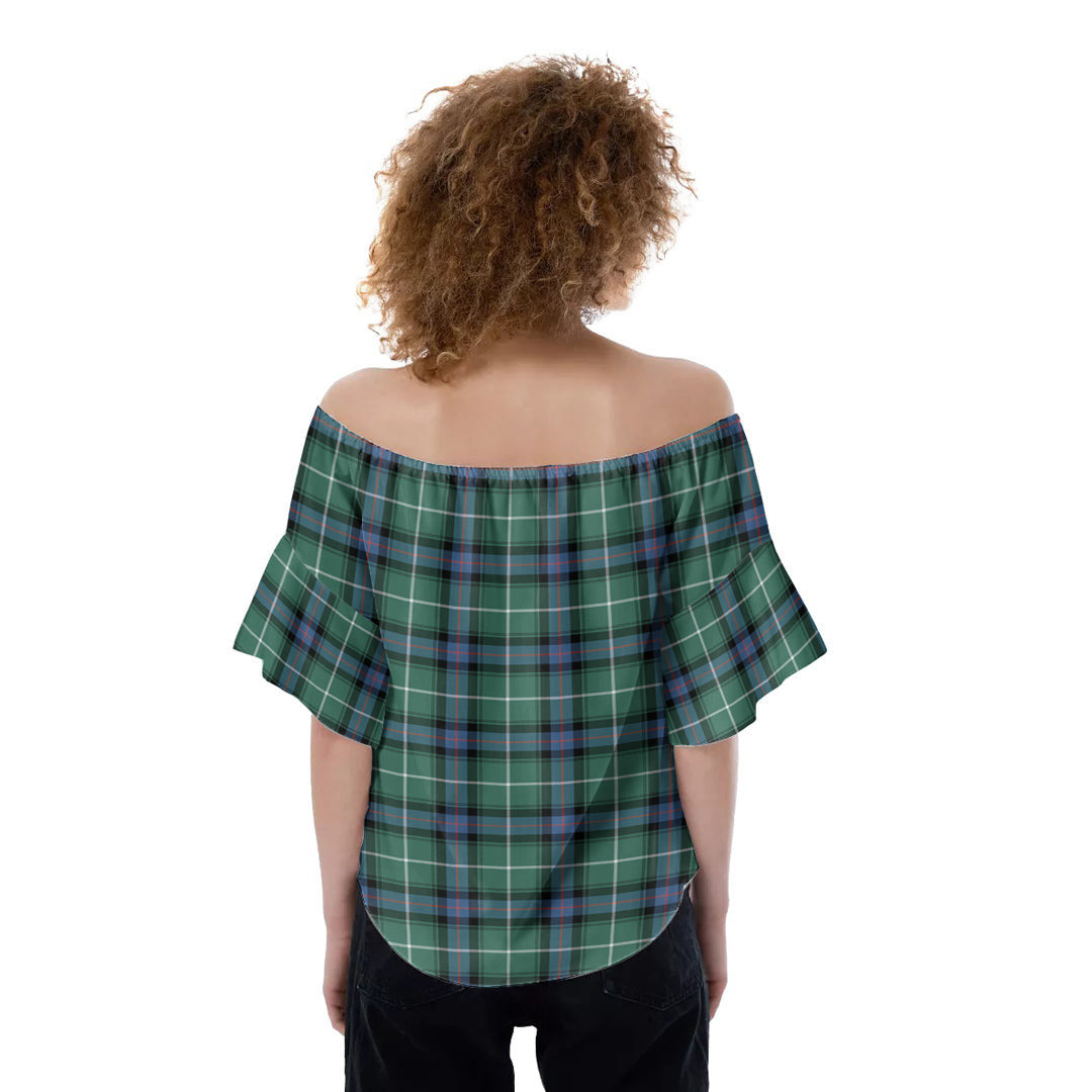 MacDonald of the Isles Hunting Ancient Tartan Crest Off-Shoulder Blouse