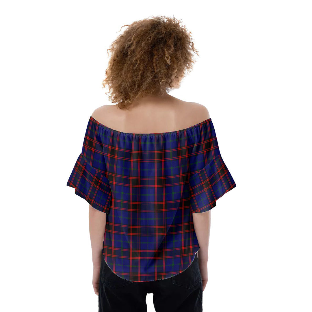 Home Modern Tartan Crest Off-Shoulder Blouse