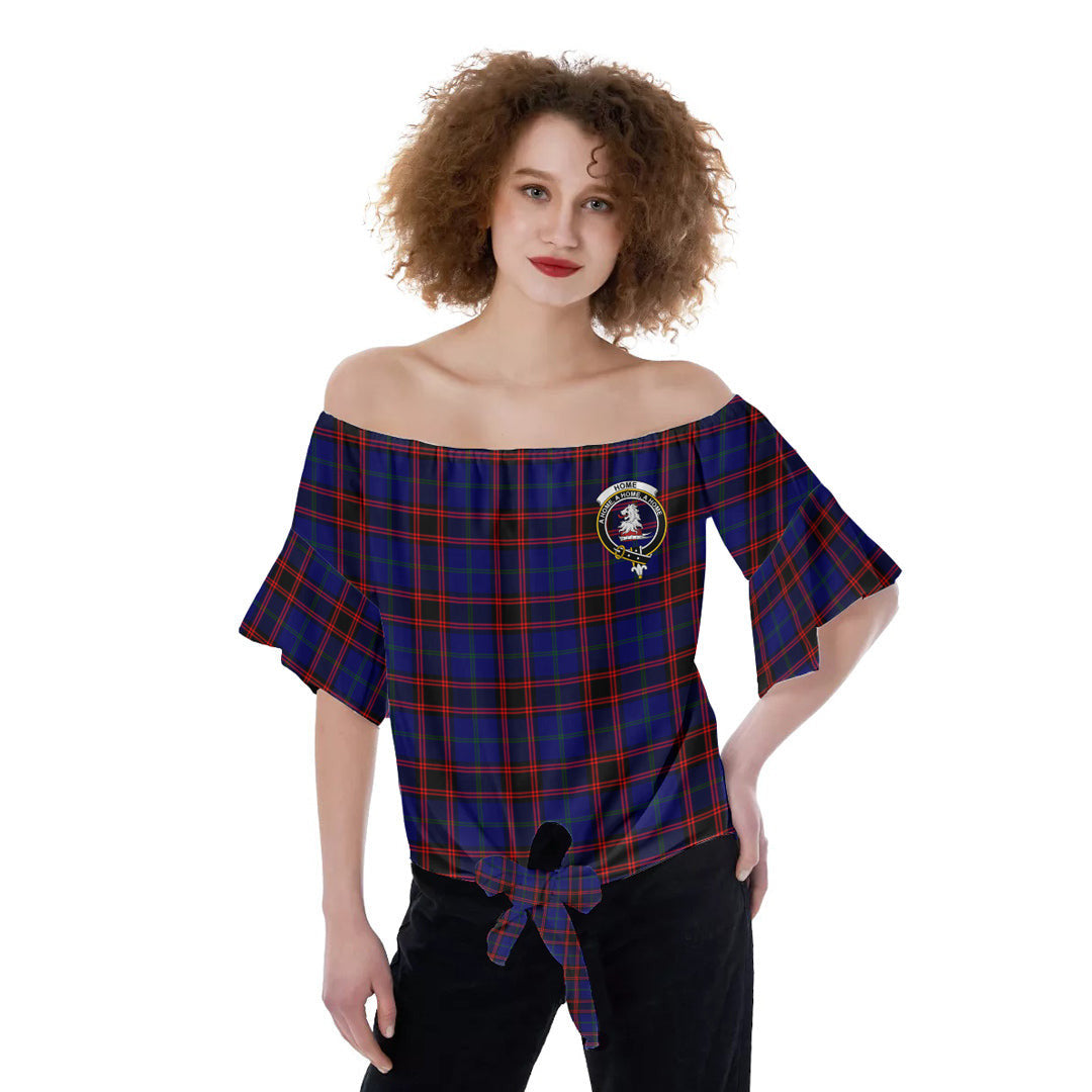 Home Modern Tartan Crest Off-Shoulder Blouse