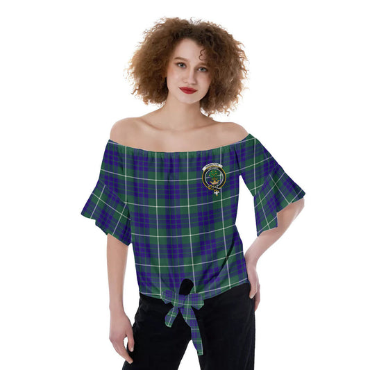 Hamilton Hunting Modern Tartan Crest Off-Shoulder Blouse