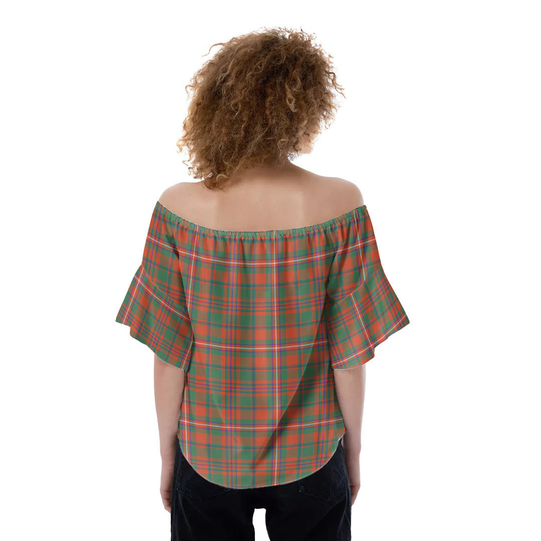 MacKinnon Ancient Tartan Crest Off-Shoulder Blouse