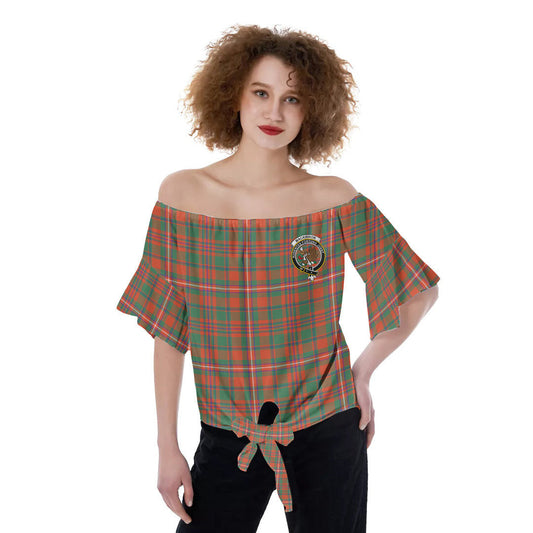 MacKinnon Ancient Tartan Crest Off-Shoulder Blouse