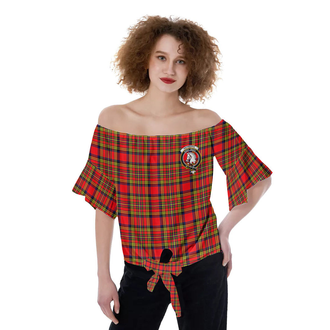 Hepburn Tartan Crest Off-Shoulder Blouse