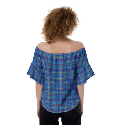 Mercer Modern Tartan Crest Off-Shoulder Blouse