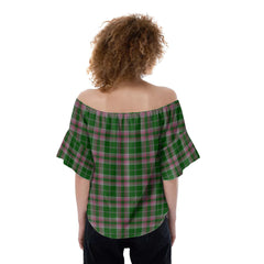 Gray Hunting Tartan Crest Off-Shoulder Blouse