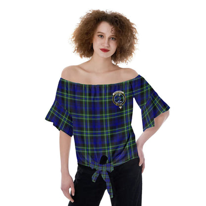 Arbuthnot Modern Tartan Crest Off-Shoulder Blouse