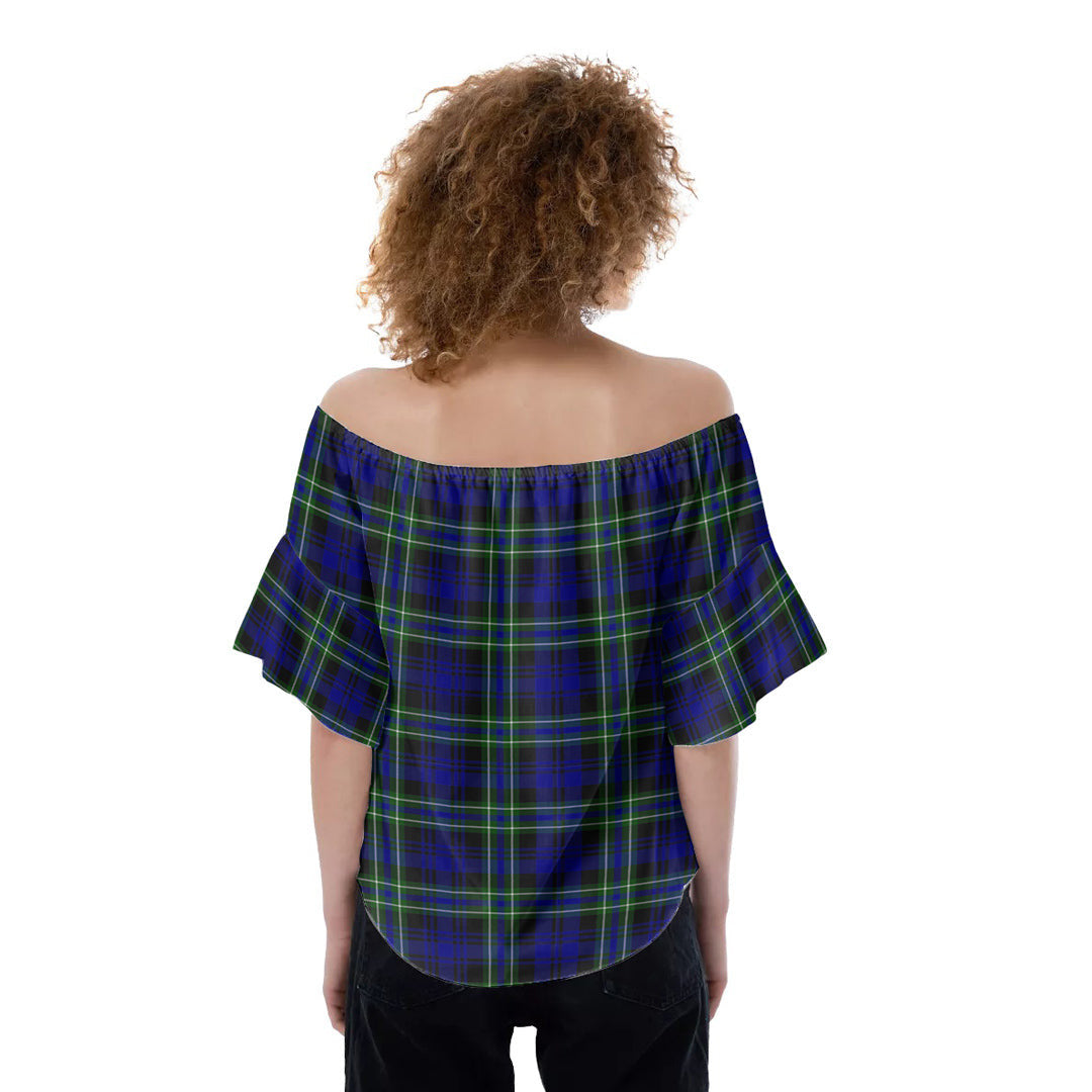 Arbuthnot Modern Tartan Crest Off-Shoulder Blouse