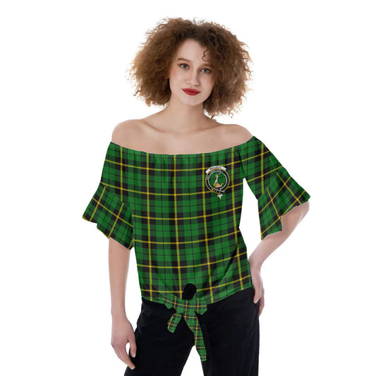 Wallace Hunting Green Tartan Crest Off-Shoulder Blouse