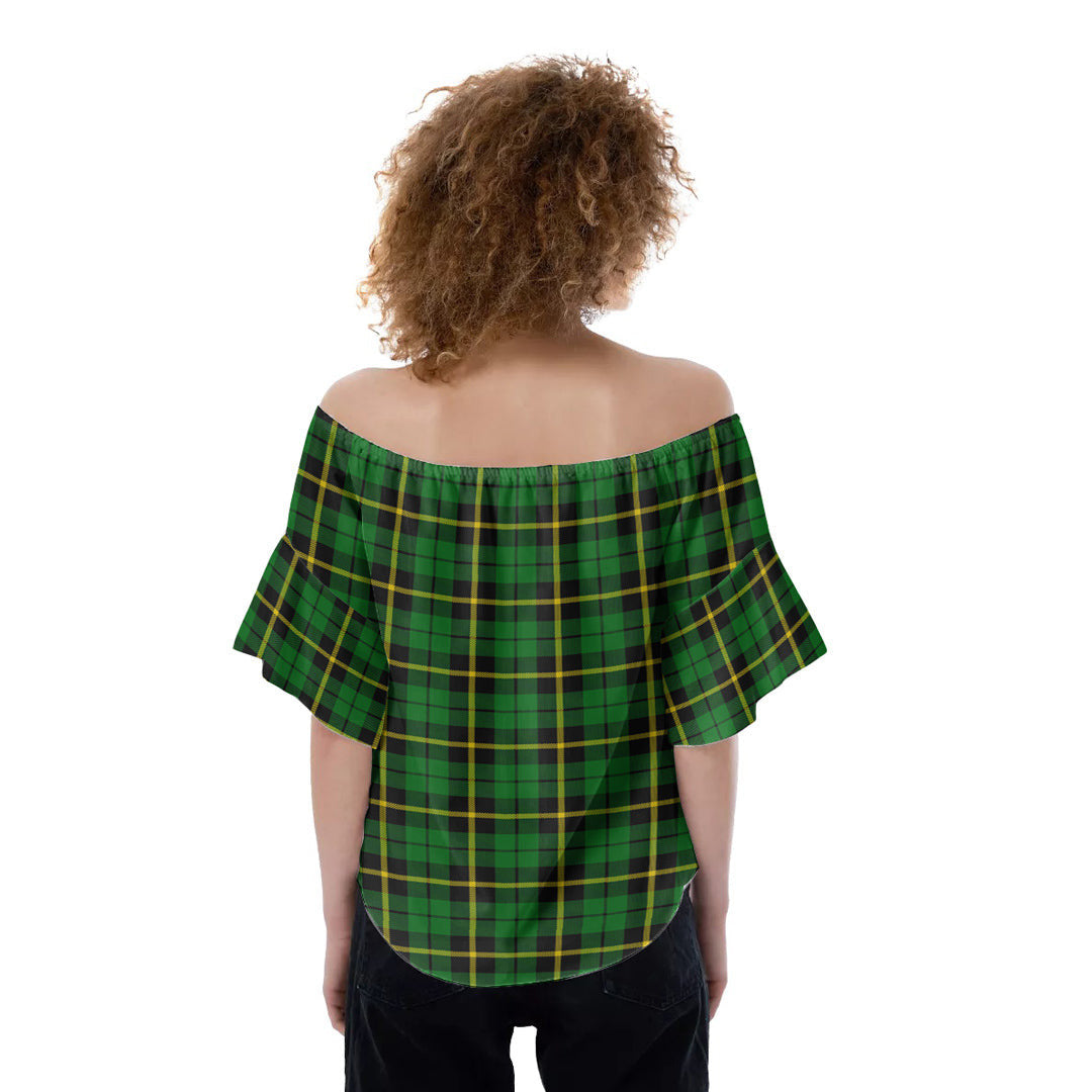 Wallace Hunting Green Tartan Crest Off-Shoulder Blouse