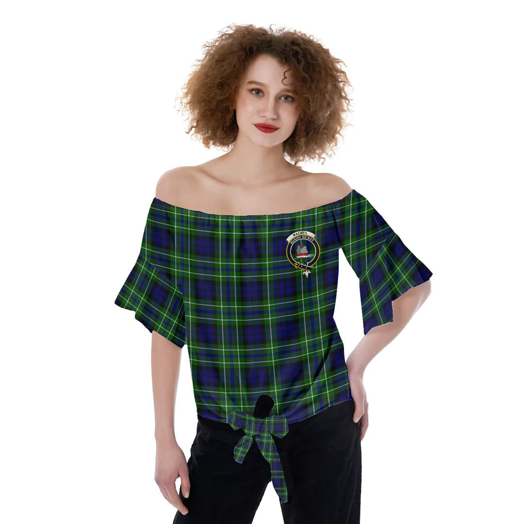 MacNeil of Colonsay Modern Tartan Crest Off-Shoulder Blouse – Tartan Clans