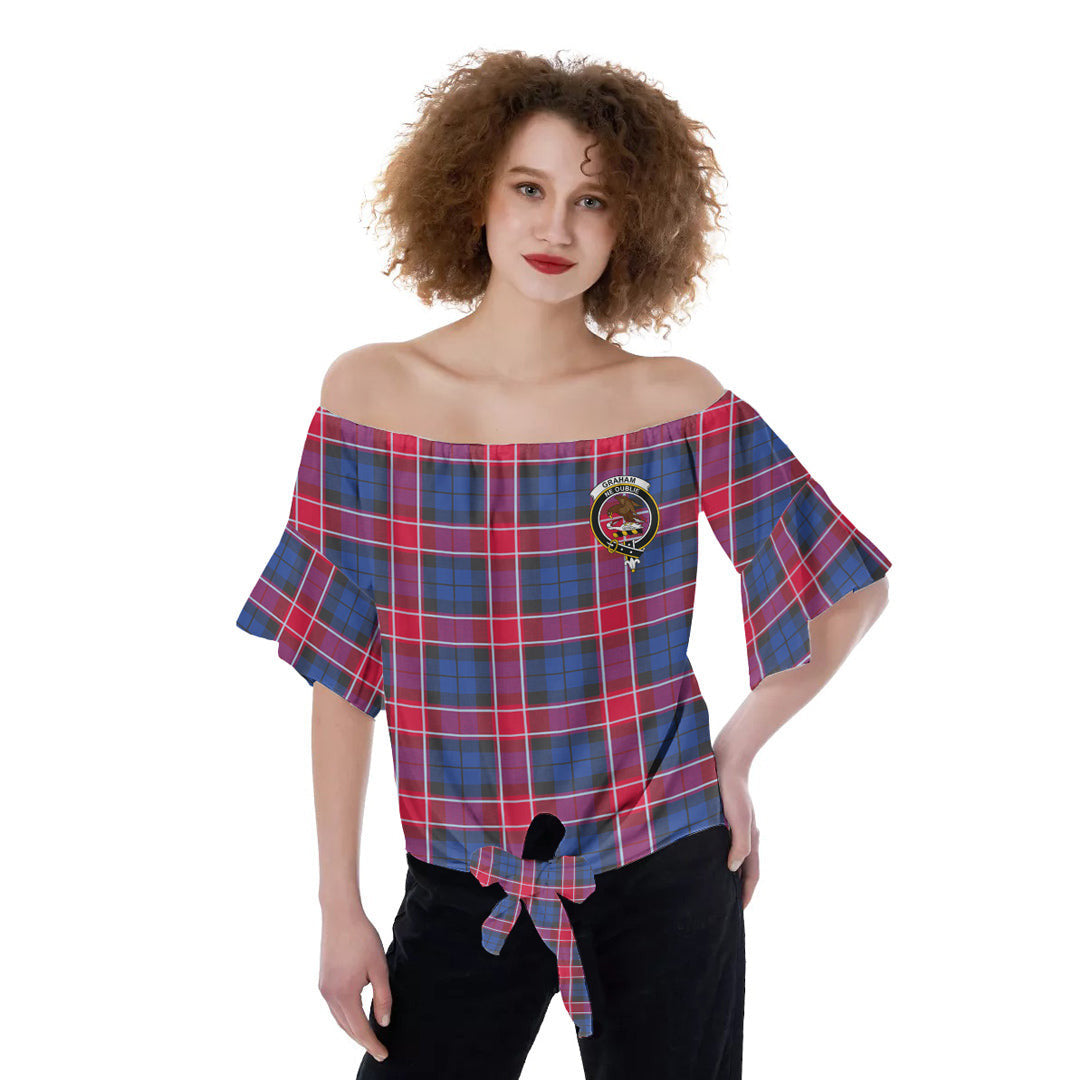 Graham of Menteith Red Tartan Crest Off-Shoulder Blouse