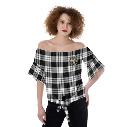 MacFarlane Black White Tartan Crest Off-Shoulder Blouse