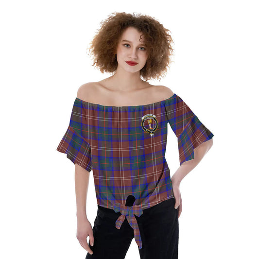 Chisholm Hunting Modern Tartan Crest Off-Shoulder Blouse