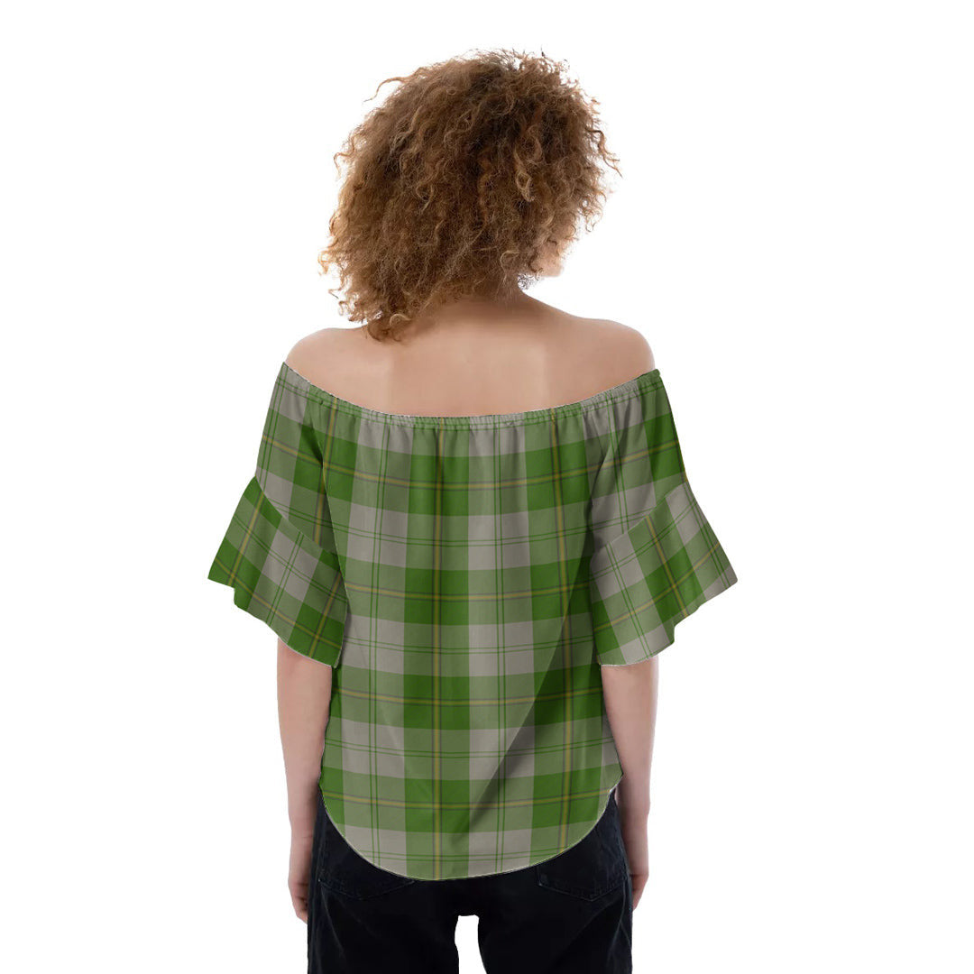 Cunningham Dress Green Dancers Tartan Crest Off-Shoulder Blouse