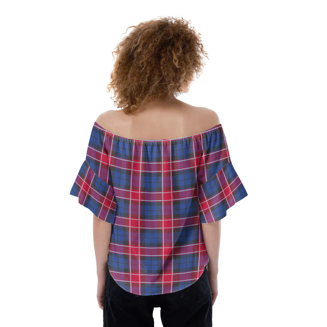 Graham of Menteith Red Tartan Crest Off-Shoulder Blouse