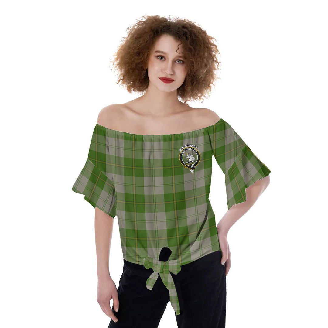 Cunningham Dress Green Dancers Tartan Crest Off-Shoulder Blouse