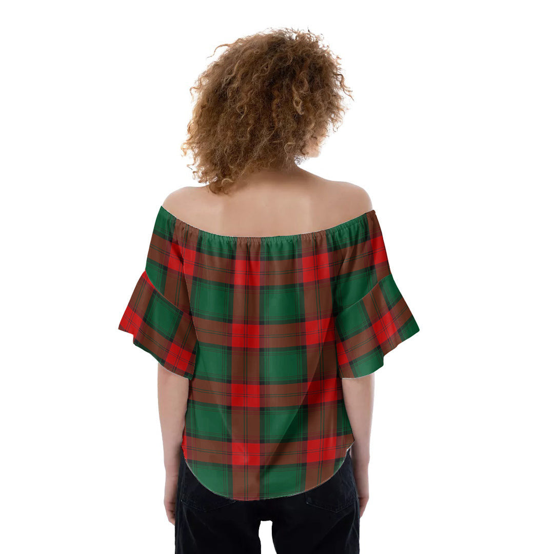 Stewart Atholl Modern Tartan Crest Off-Shoulder Blouse