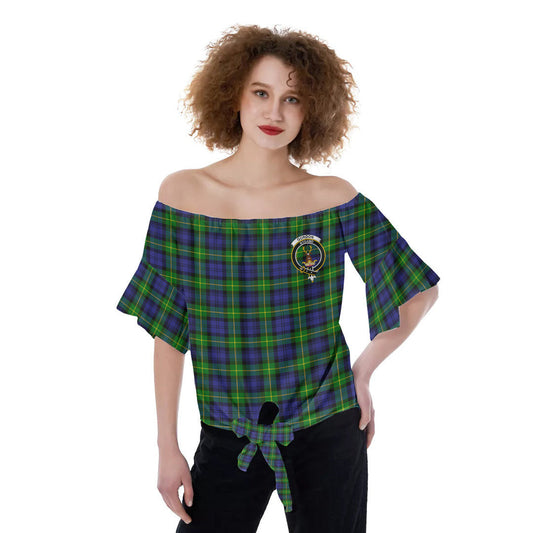 Gordon Modern Tartan Crest Off-Shoulder Blouse