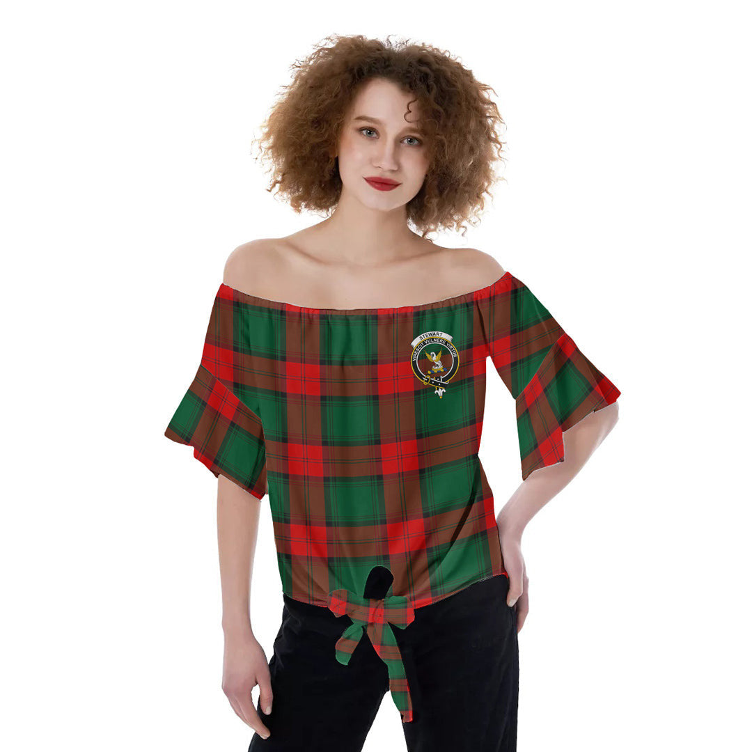 Stewart Atholl Modern Tartan Crest Off-Shoulder Blouse