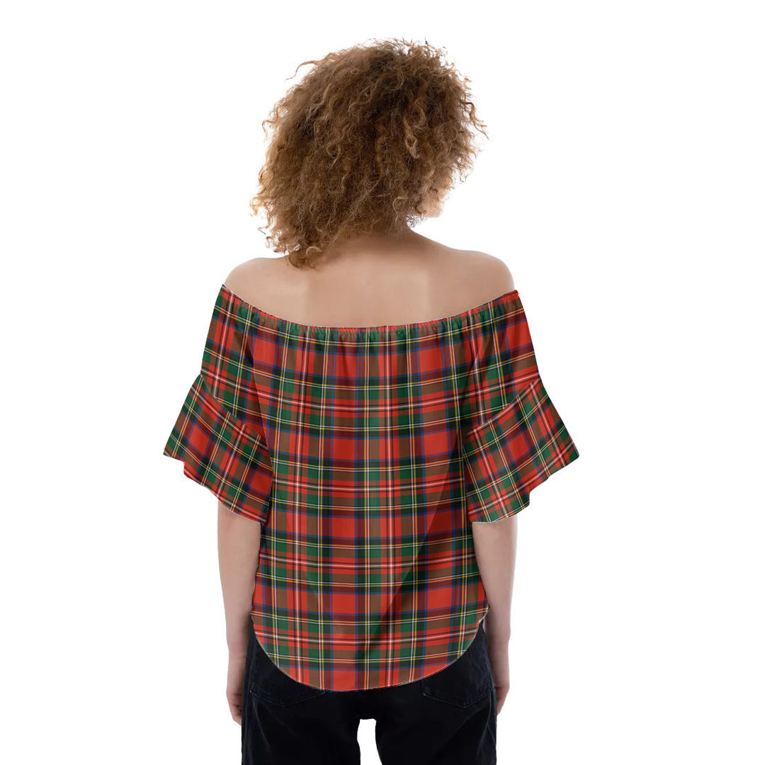 Stewart Royal Modern Tartan Crest Off-Shoulder Blouse