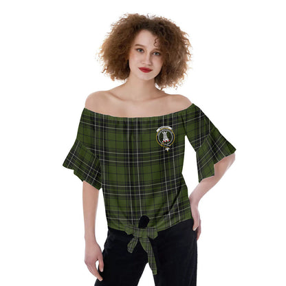 MacLean Hunting Tartan Crest Off-Shoulder Blouse