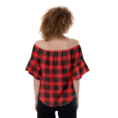 Cunningham Modern Tartan Crest Off-Shoulder Blouse