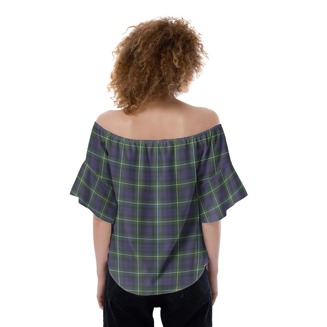 Campbell Argyll Modern Tartan Crest Off-Shoulder Blouse