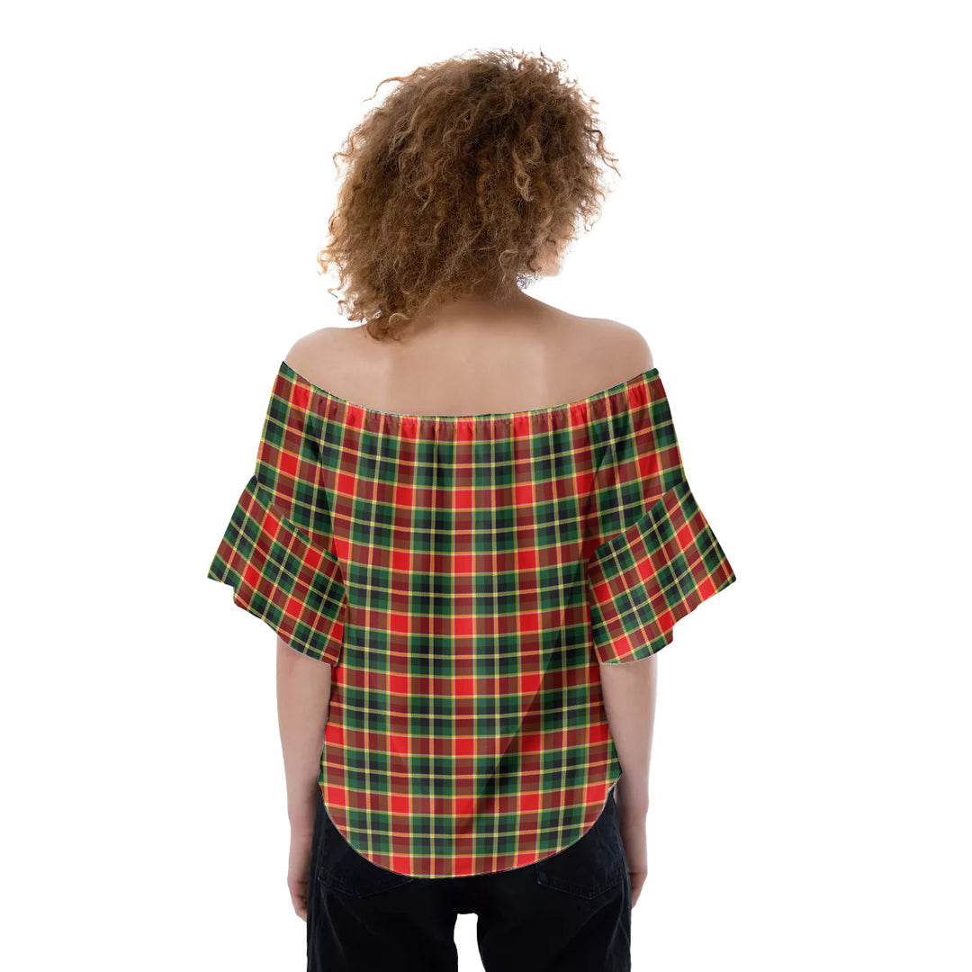 MacLachlan Hunting Modern Tartan Crest Off-Shoulder Blouse