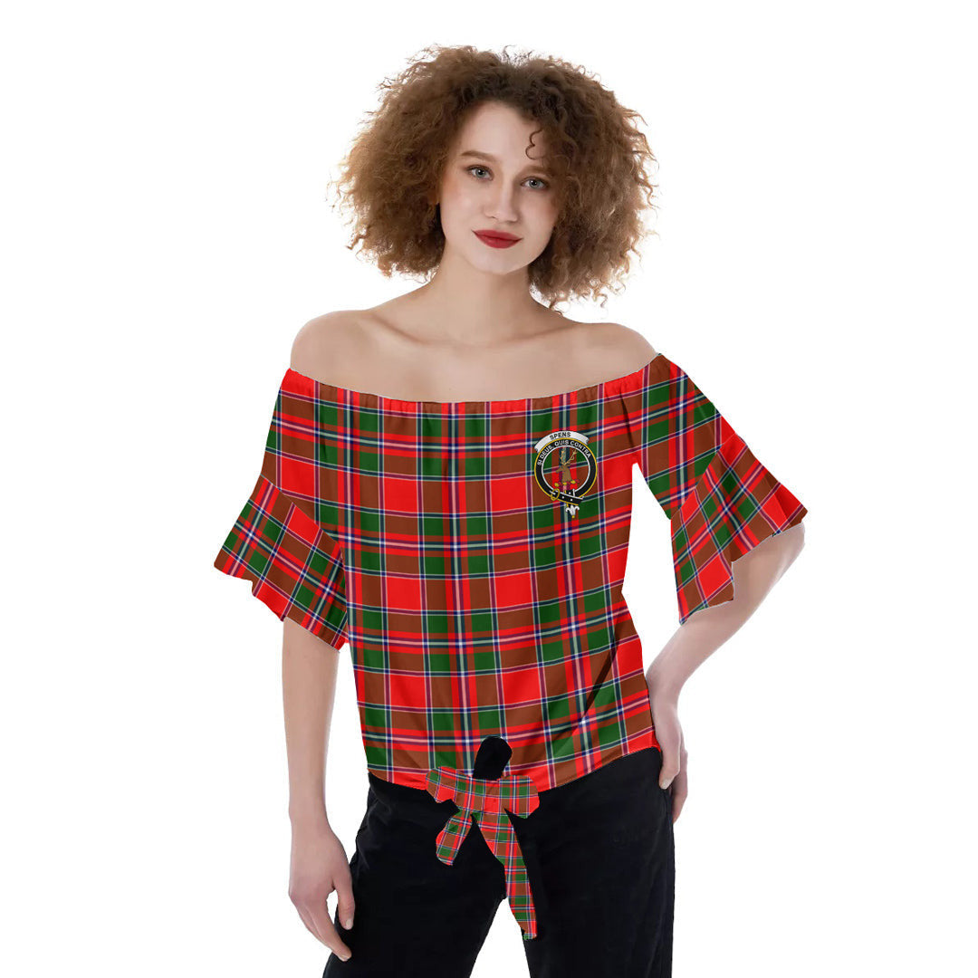 Spens Modern Tartan Crest Off-Shoulder Blouse