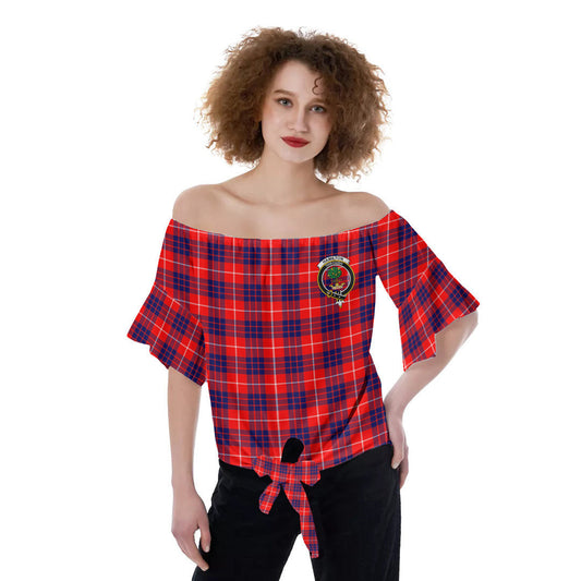 Hamilton Modern Tartan Crest Off-Shoulder Blouse