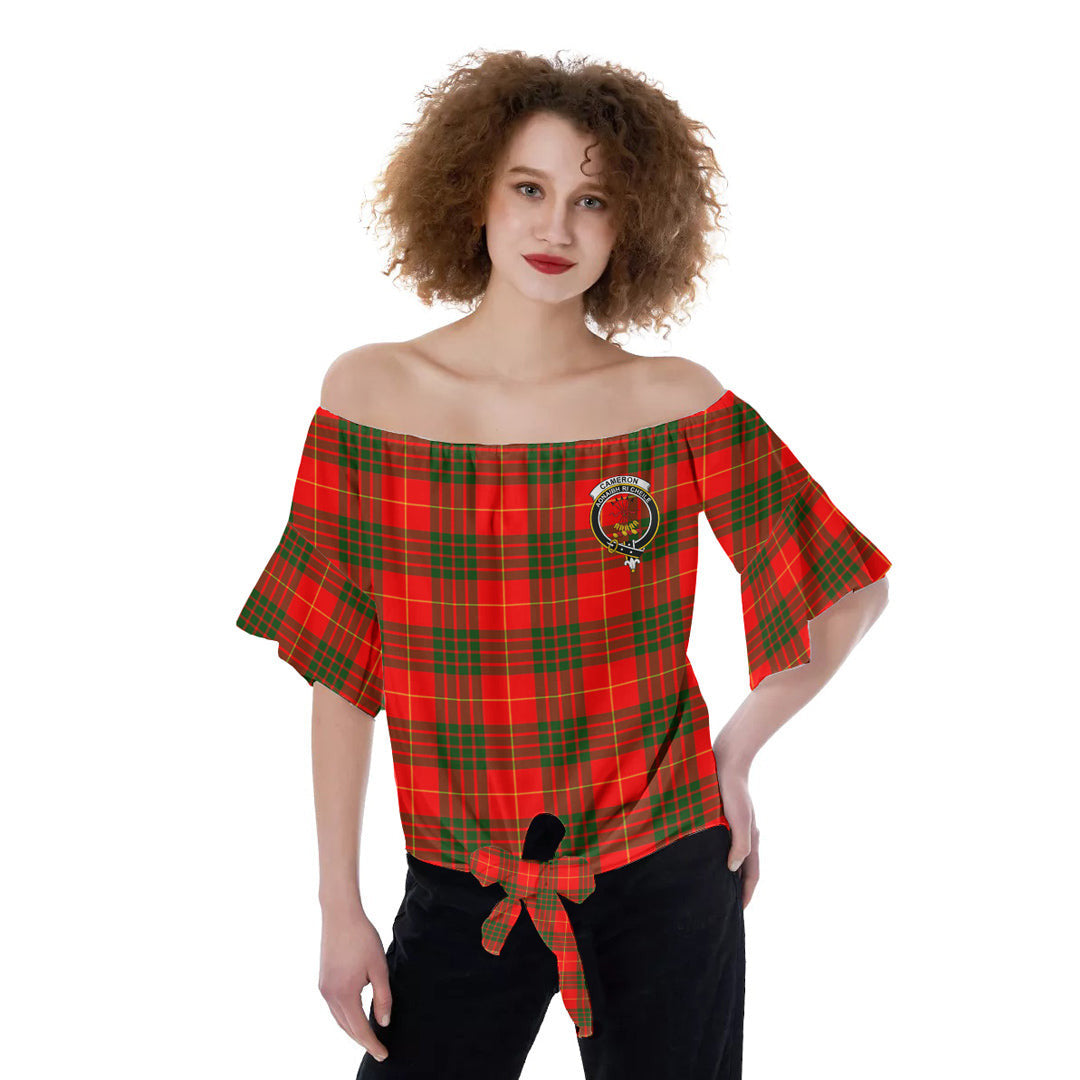 Cameron Modern Tartan Crest Off-Shoulder Blouse