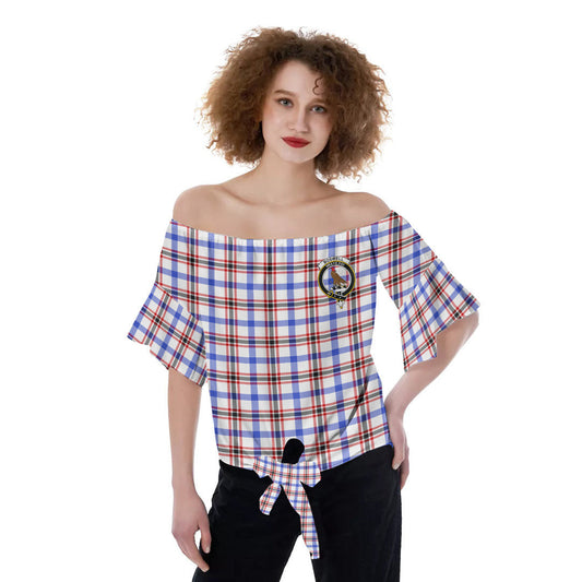 Boswell Modern Tartan Crest Off-Shoulder Blouse