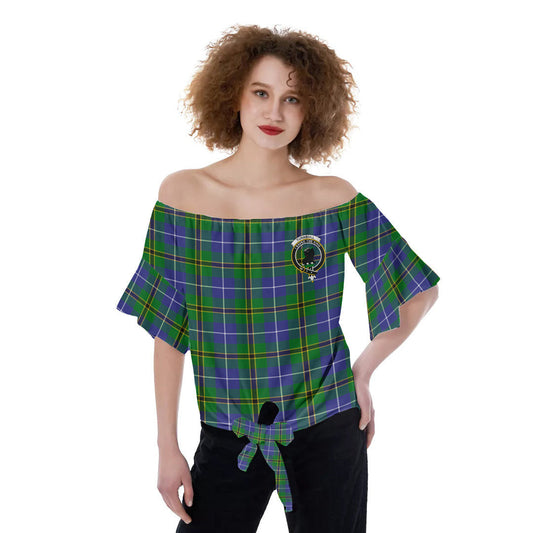 Turnbull Hunting Tartan Crest Off-Shoulder Blouse