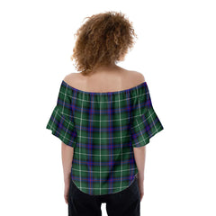 MacDonald of the Isles Hunting Modern Tartan Crest Off-Shoulder Blouse