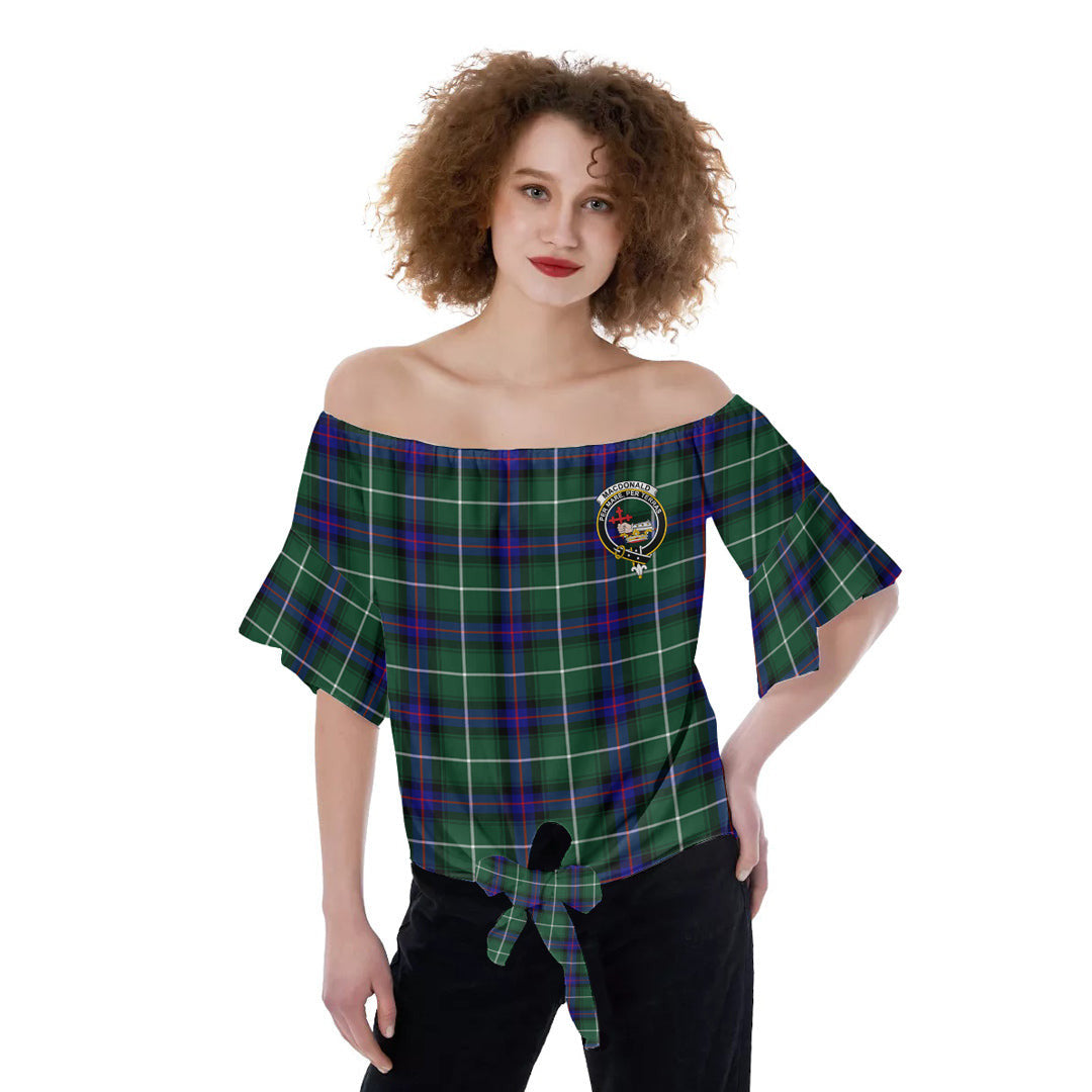MacDonald of the Isles Hunting Modern Tartan Crest Off-Shoulder Blouse