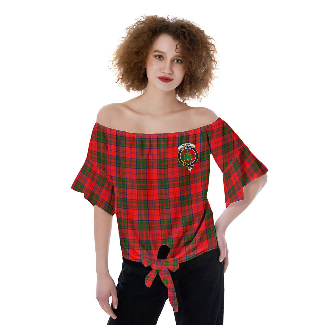 Grant Modern Tartan Crest Off-Shoulder Blouse