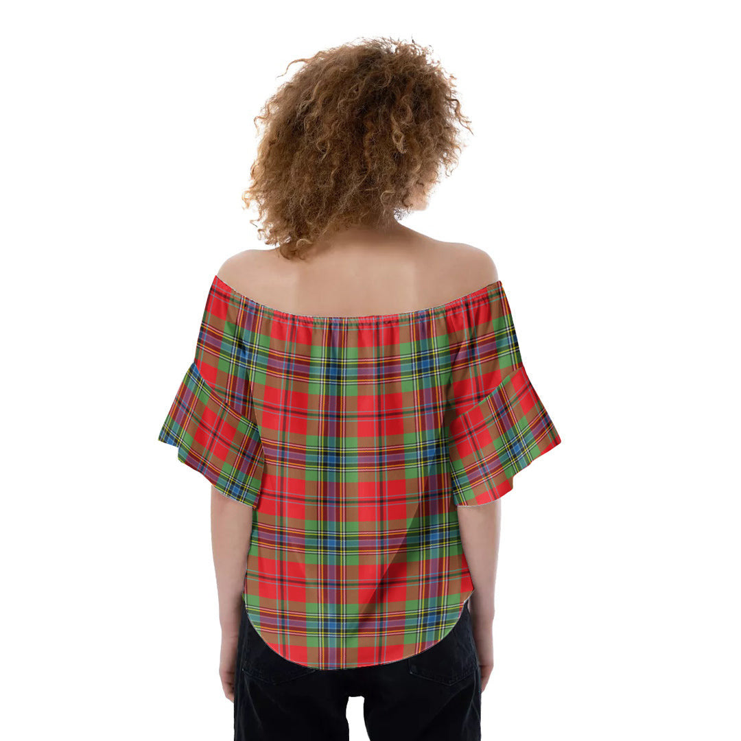 MacLean of Duart Modern Tartan Crest Off-Shoulder Blouse