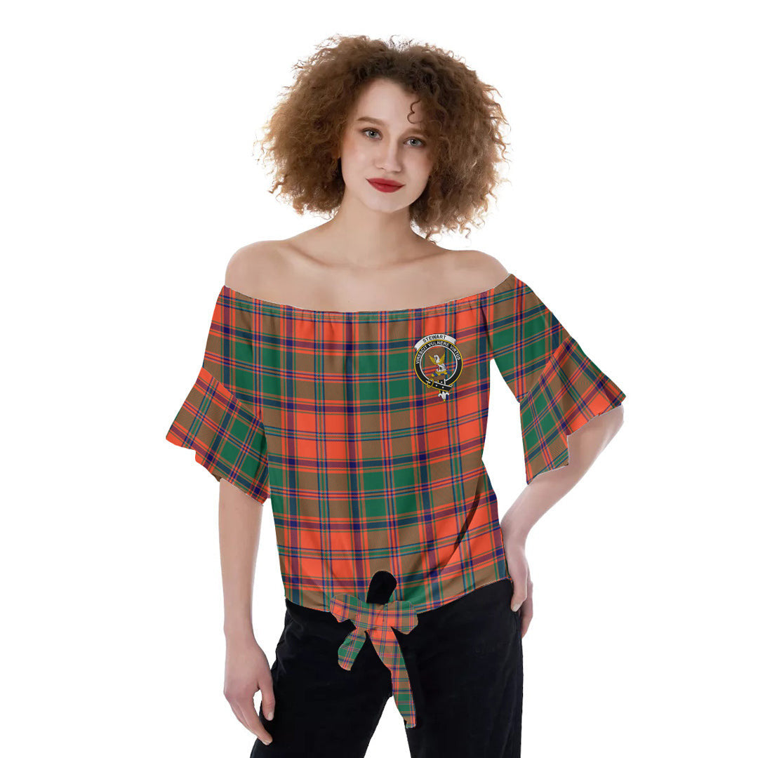 Stewart of Appin Ancient Tartan Crest Off-Shoulder Blouse