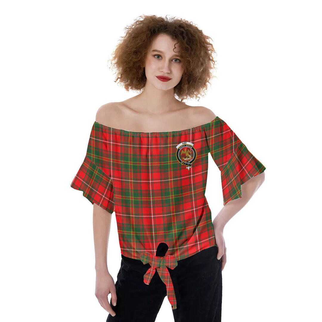 Hay Modern Tartan Crest Off-Shoulder Blouse