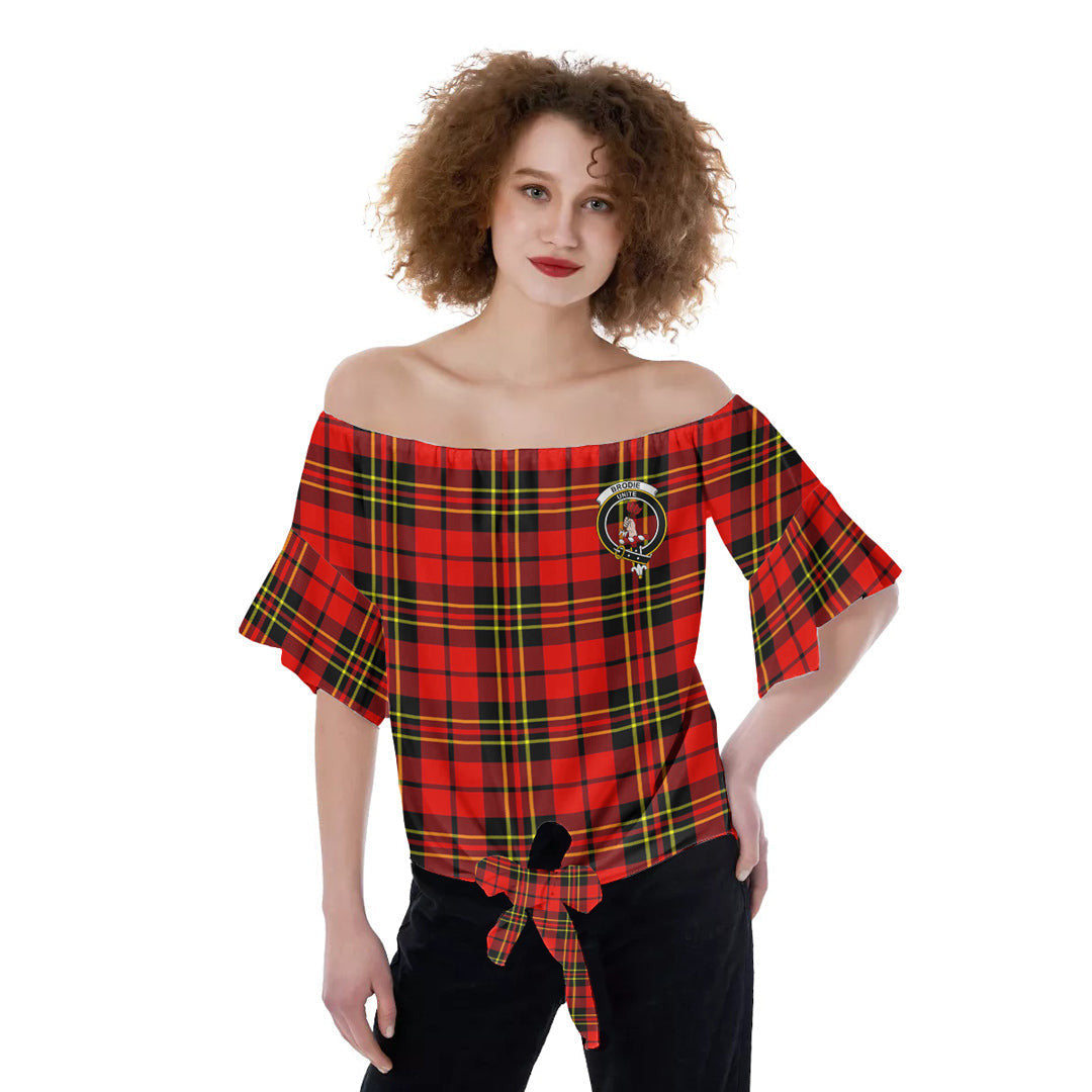 Brodie Modern Tartan Crest Off-Shoulder Blouse