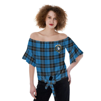 Ramsay Blue Ancient Tartan Crest Off-Shoulder Blouse