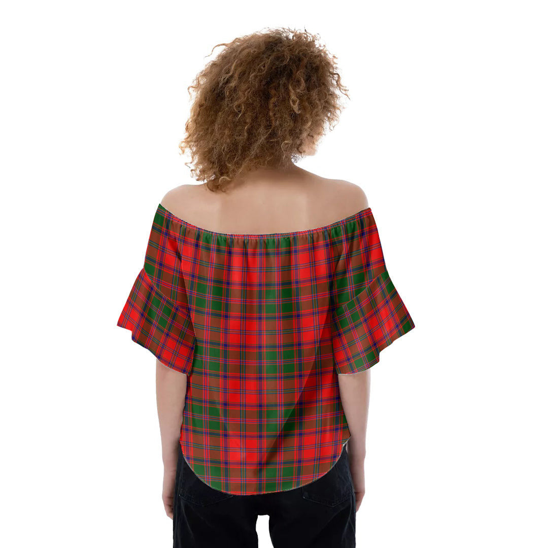 Stewart of Appin Modern Tartan Crest Off-Shoulder Blouse