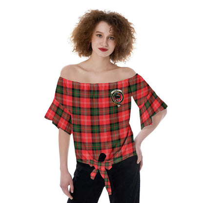 Nesbitt Modern Tartan Crest Off-Shoulder Blouse