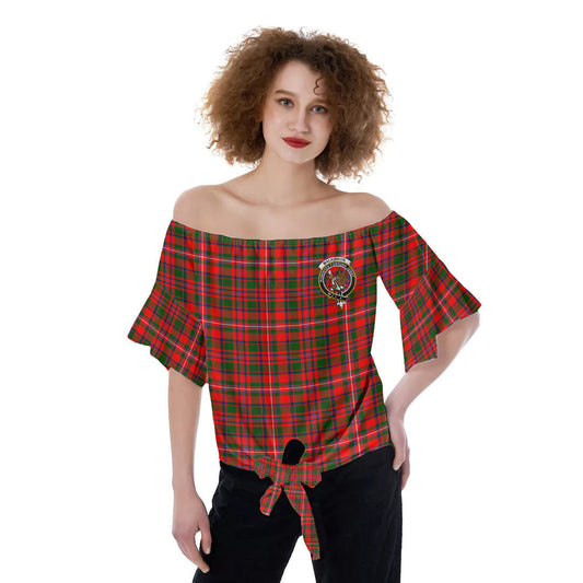 MacKinnon Modern Tartan Crest Off-Shoulder Blouse